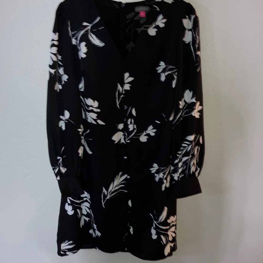 Vince Camuto Black and Gray Patterned Dress